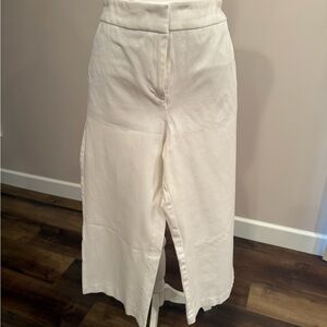 LOFT White High-Rise Wide-Leg Cropped Pants